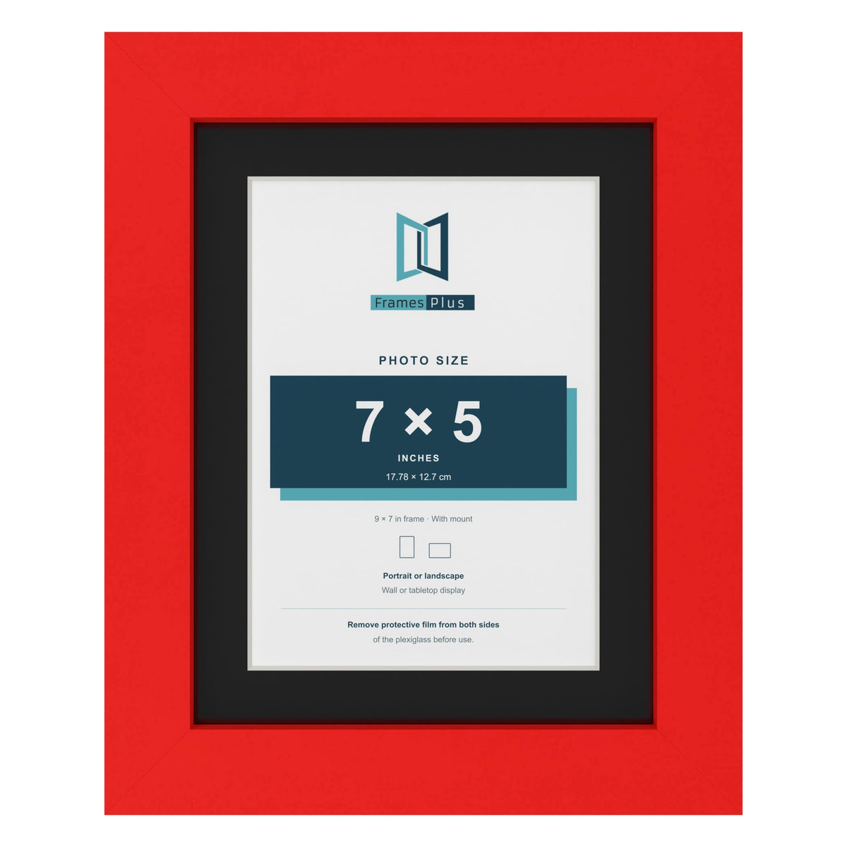 Red 9 x 7 inch picture frame with a black mount for a 7 x 5 inch photo
