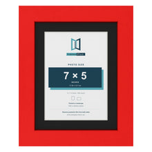 Red 9 x 7 inch picture frame with a black mount for a 7 x 5 inch photo