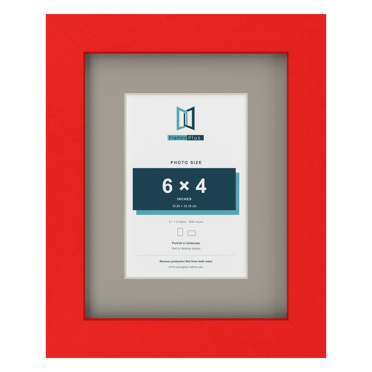 Red 9 x 7 inch picture frame with a Dawn Grey mount for a 6 x 4 inch photo