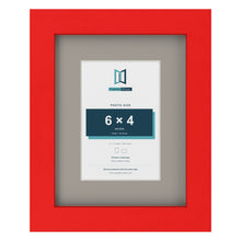 Red 9 x 7 inch picture frame with a Dawn Grey mount for a 6 x 4 inch photo