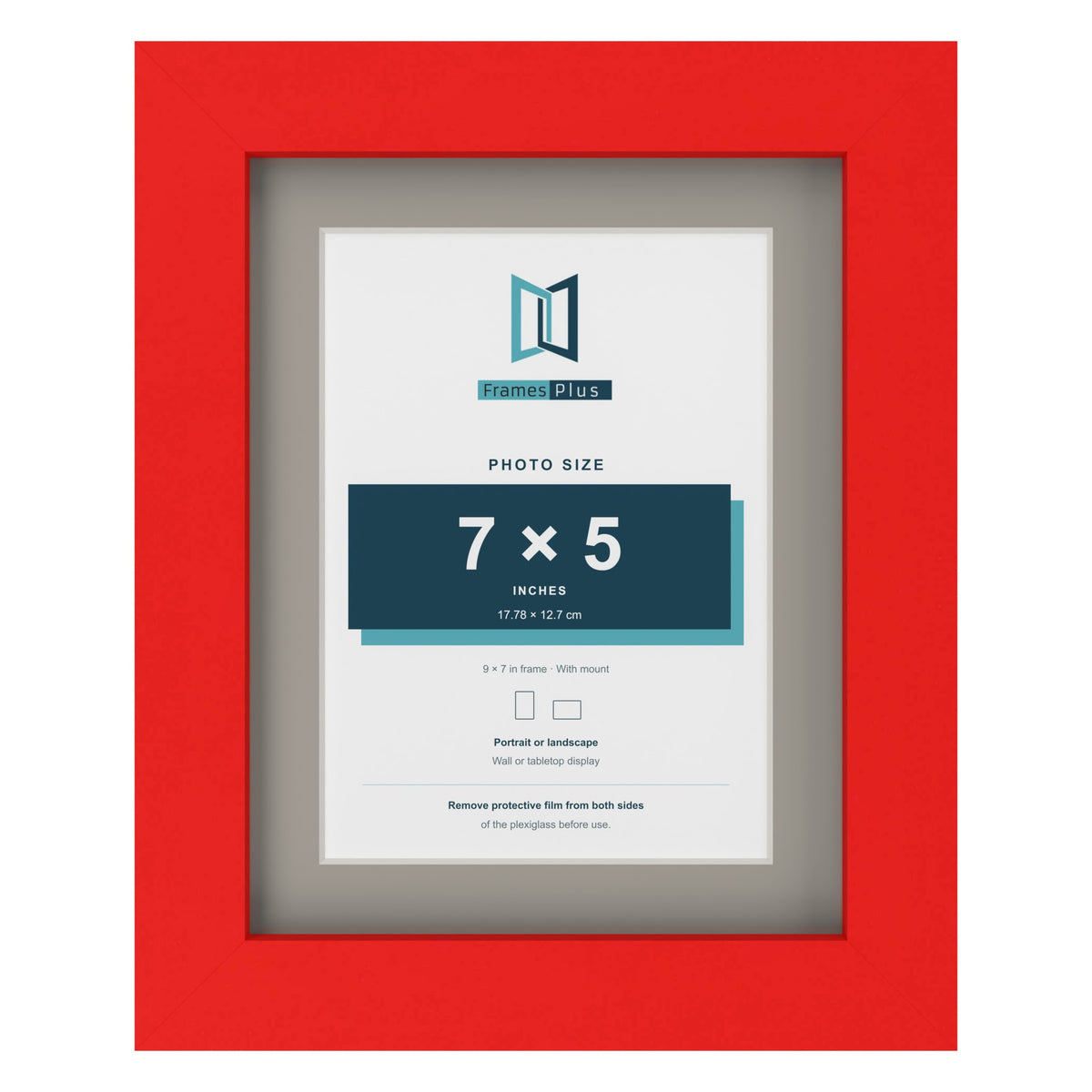 Red 9 x 7 inch picture frame with a Dawn Grey mount for a 7 x 5 inch photo