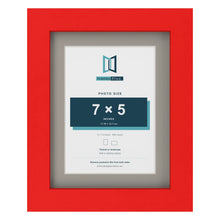 Red 9 x 7 inch picture frame with a Dawn Grey mount for a 7 x 5 inch photo