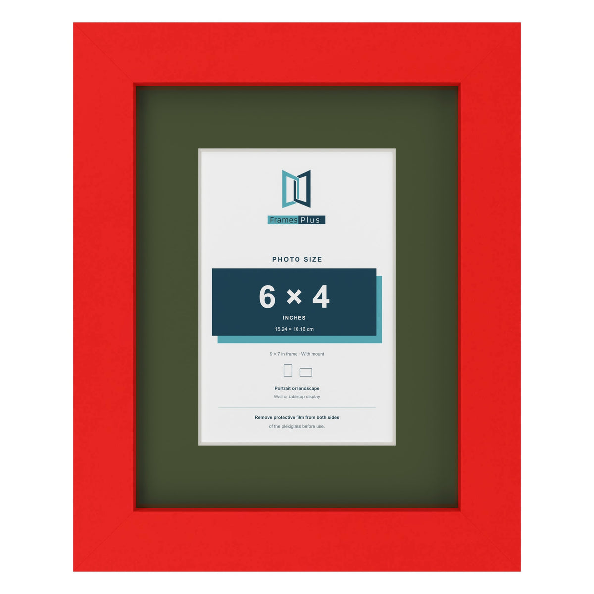 Red 9 x 7 inch picture frame with a green mount for a 6 x 4 inch photo