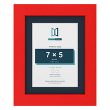 Red 9 x 7 inch picture frame with a Pacific Blue mount for a 7 x 5 inch photo
