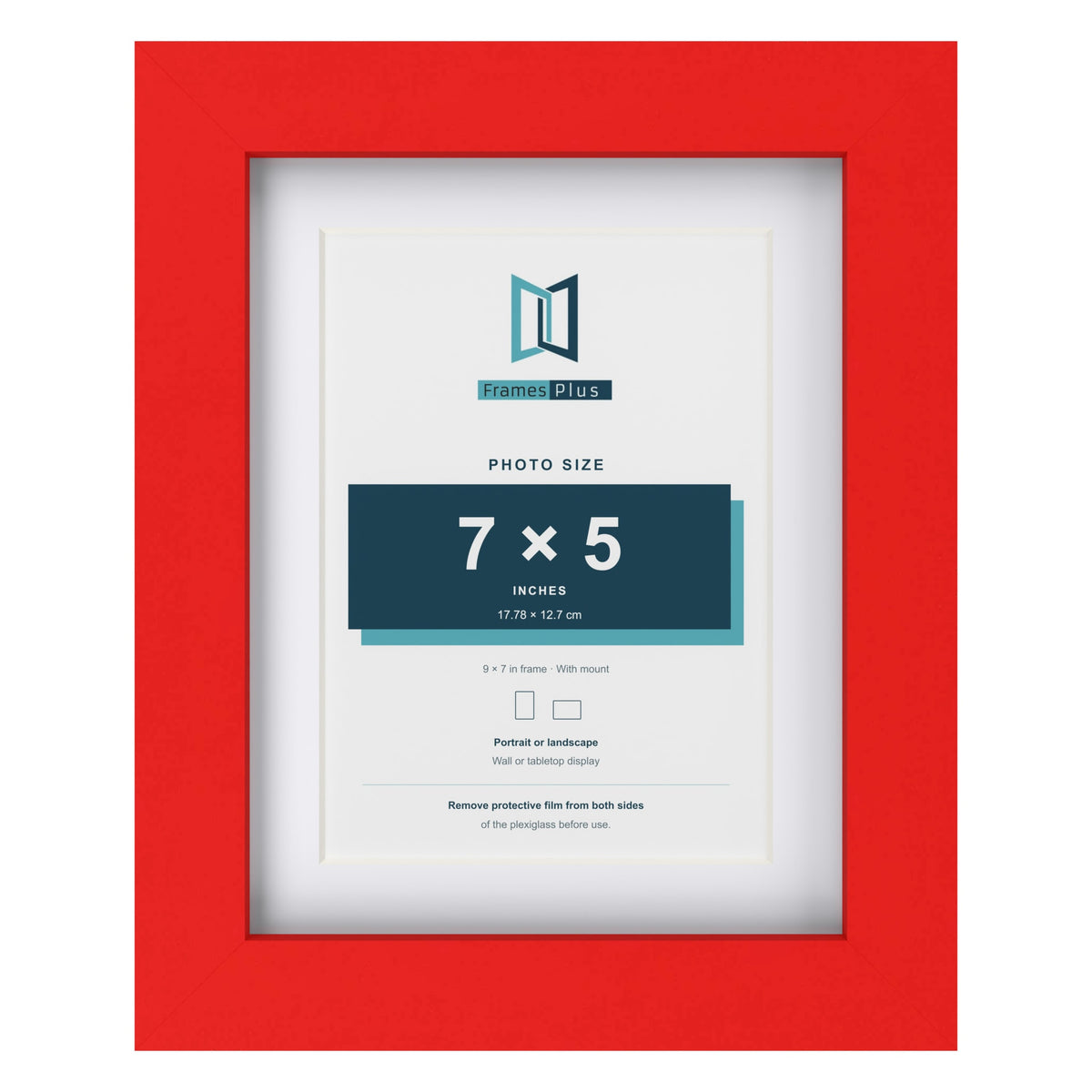 Red 9 x 7 inch picture frame with a white mount for a 7 x 5 inch photo