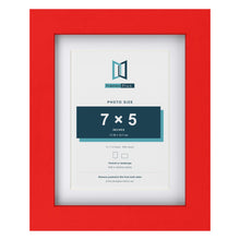 Red 9 x 7 inch picture frame with a white mount for a 7 x 5 inch photo