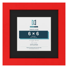 Red 9 x 9 inch picture frame with a black mount for a 6 x 6 inch photo