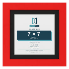 Red 9 x 9 inch picture frame with a black mount for a 7 x 7 inch photo