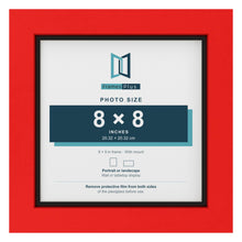 Red 9 x 9 inch picture frame with a black mount for an 8 x 8 inch photo