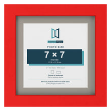 Red 9 x 9 inch picture frame with a Dawn Grey mount for a 7 x 7 inch photo