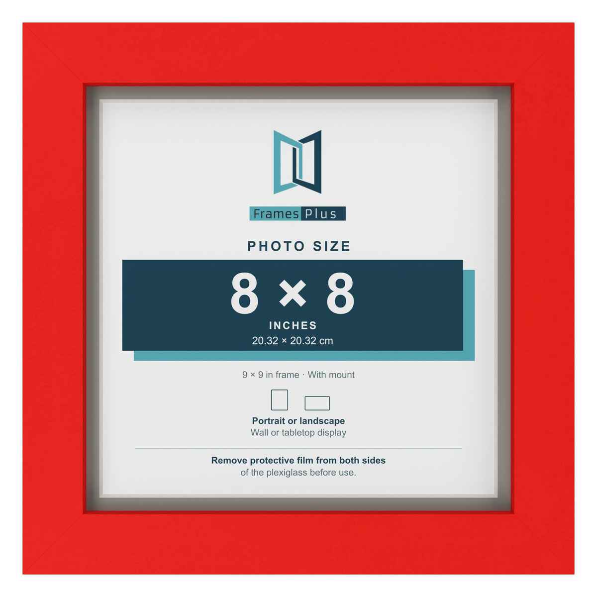 Red 9 x 9 inch picture frame with a Dawn Grey mount for an 8 x 8 inch photo