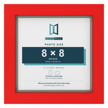 Red 9 x 9 inch picture frame with a Dawn Grey mount for an 8 x 8 inch photo