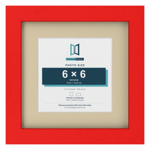 Red 9 x 9 inch picture frame with an ivory mount for a 6 x 6 inch photo