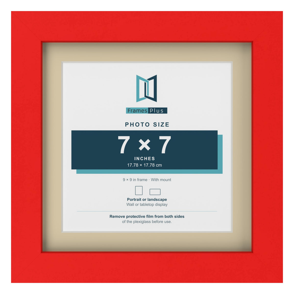 Red 9 x 9 inch picture frame with an ivory mount for a 7 x 7 inch photo