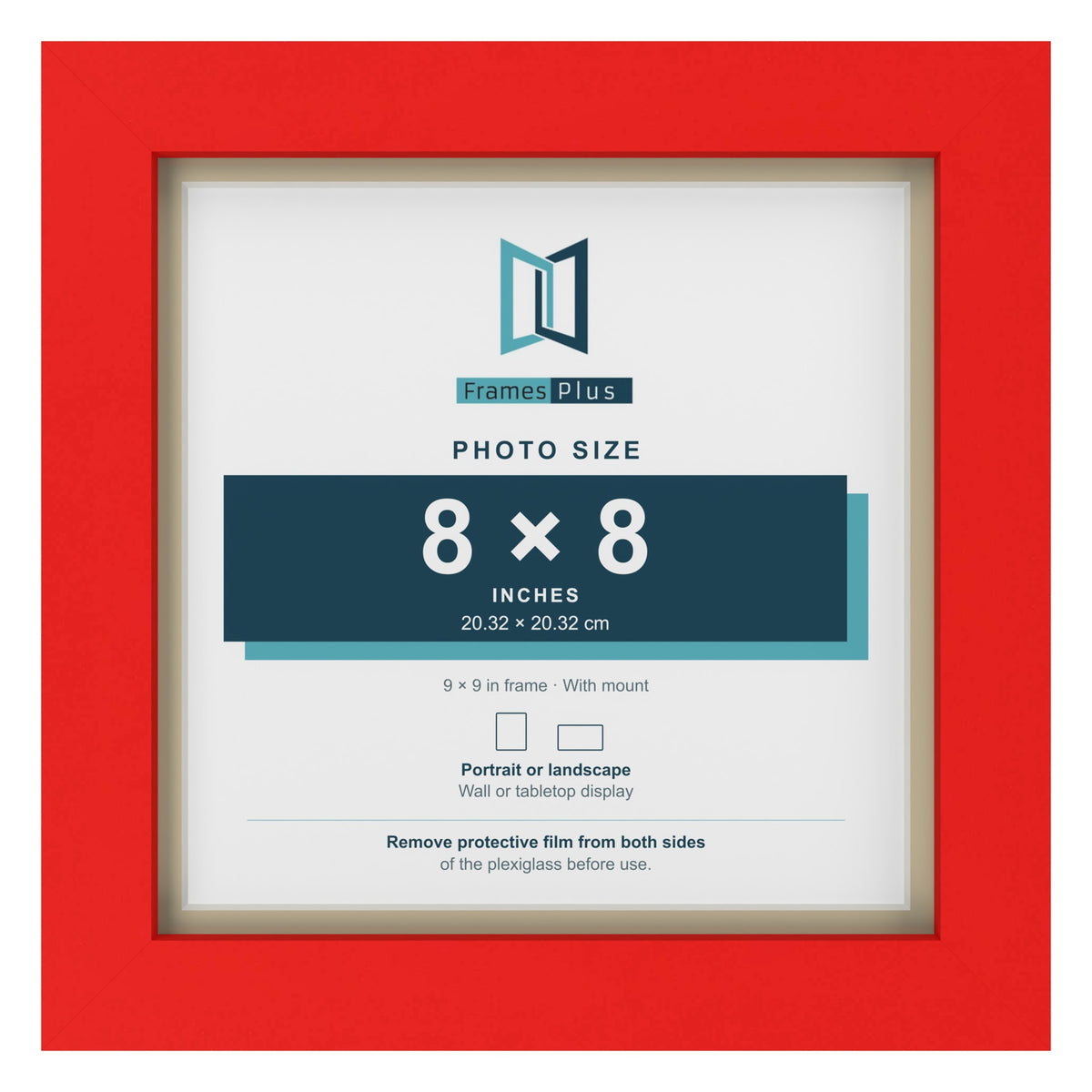 Red 9 x 9 inch picture frame with an ivory mount for an 8 x 8 inch photo