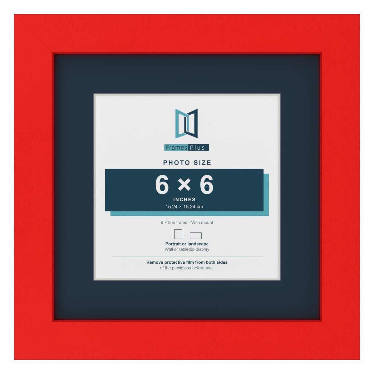 Red 9 x 9 inch picture frame with a Pacific Blue mount for a 6 x 6 inch photo