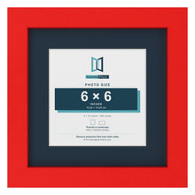 Red 9 x 9 inch picture frame with a Pacific Blue mount for a 6 x 6 inch photo