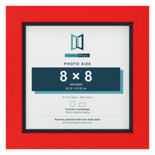 Red 9 x 9 inch picture frame with a Pacific Blue mount for an 8 x 8 inch photo