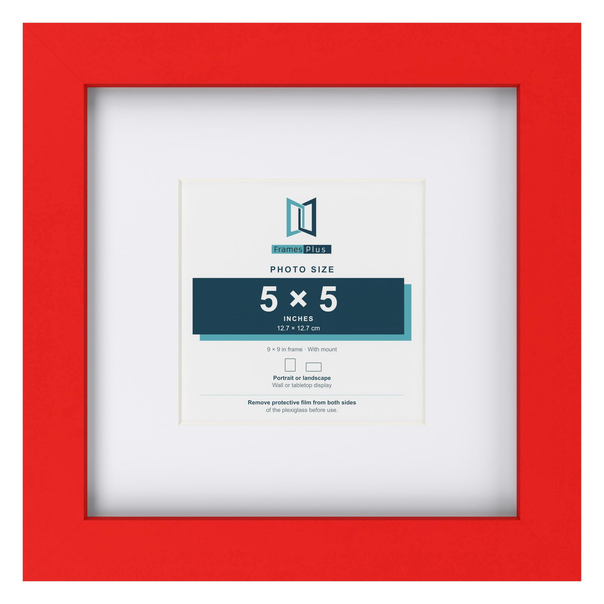 Red 9 x 9 inch picture frame with a white mount for a 5 x 5 inch photo