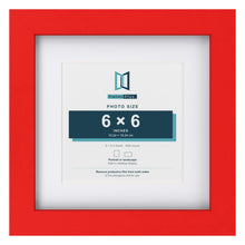 Red 9 x 9 inch picture frame with a white mount for a 6 x 6 inch photo