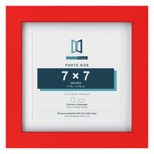 Red 9 x 9 inch picture frame with a white mount for a 7 x 7 inch photo