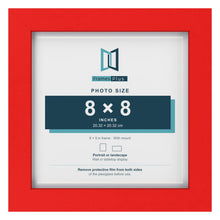 Red 9 x 9 inch picture frame with a white mount for a 8 x 8 inch photo