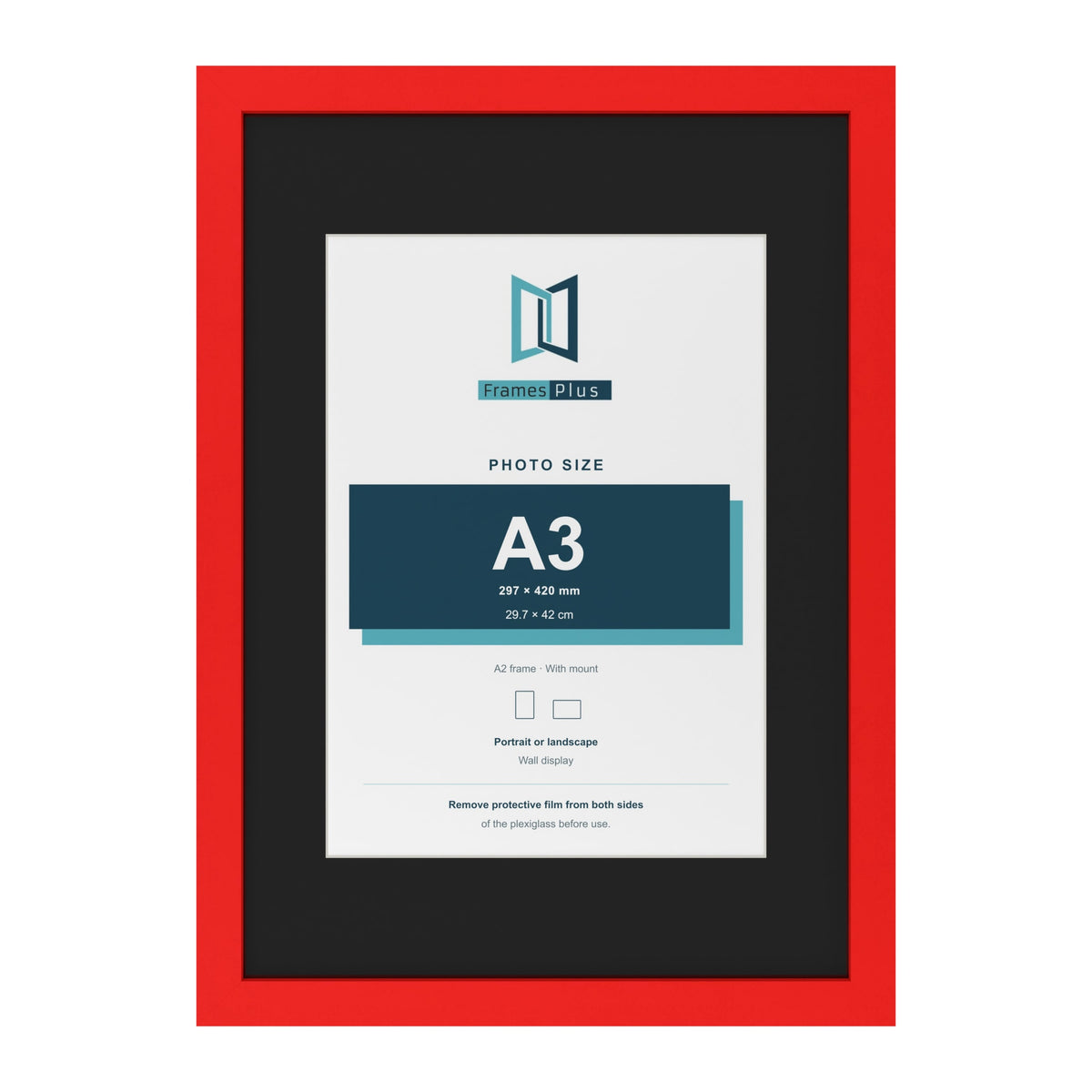 Red A2 picture frame with a black mount for an A3 photo