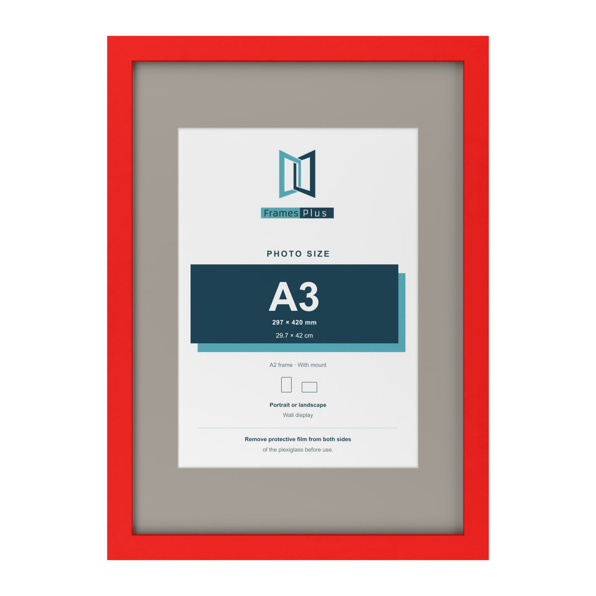 Red A2 picture frame with a Dawn Grey mount for an A3 photo
