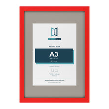 Red A2 picture frame with a Dawn Grey mount for an A3 photo