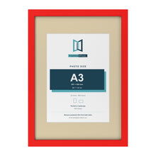 Red A2 picture frame with an ivory mount for an A3 photo