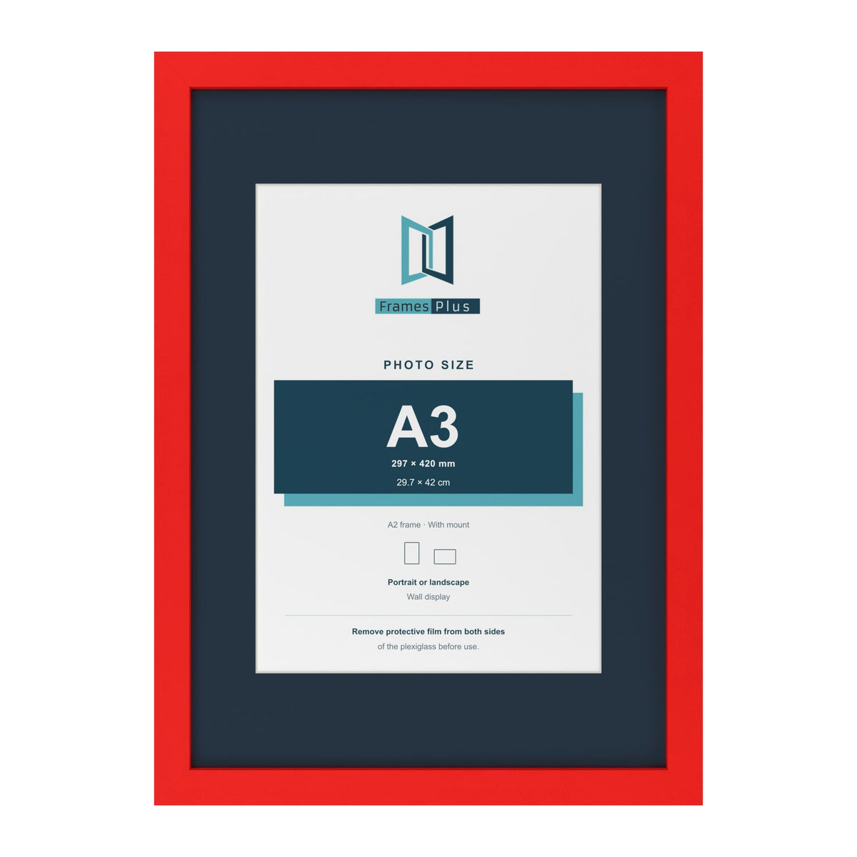 Red A2 picture frame with a Pacific Blue mount for an A3 photo