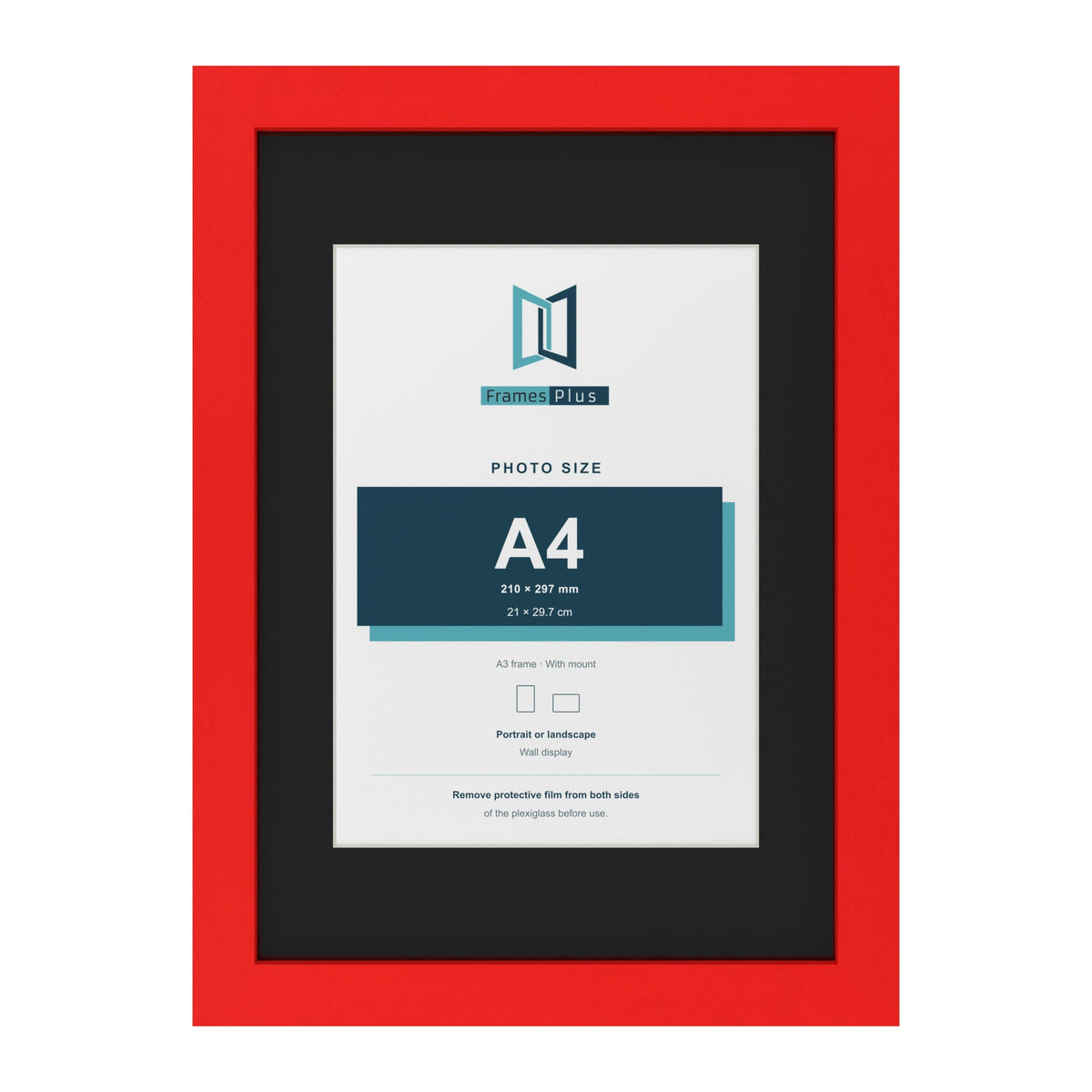 Red A3 picture frame with a black mount for an A4 photo