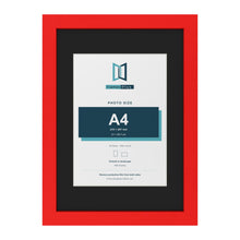 Red A3 picture frame with a black mount for an A4 photo