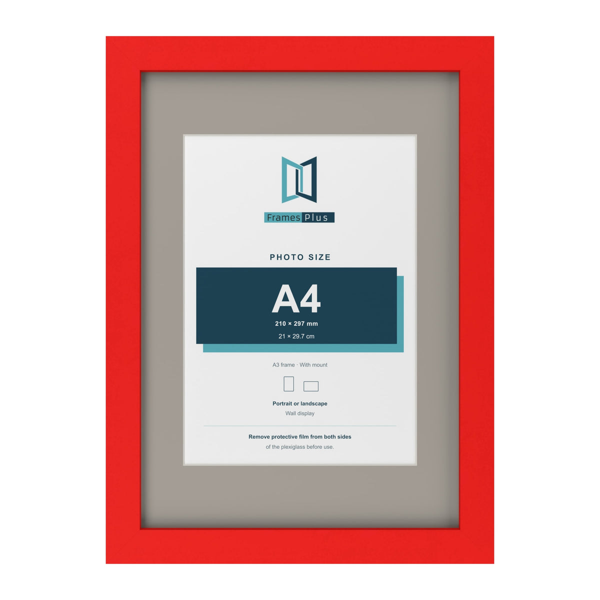 Red A3 picture frame with a Dawn Grey mount for an A4 photo