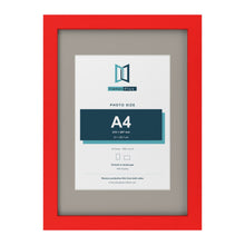 Red A3 picture frame with a Dawn Grey mount for an A4 photo