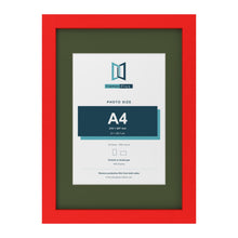 Red A3 picture frame with a green mount for an A4 photo