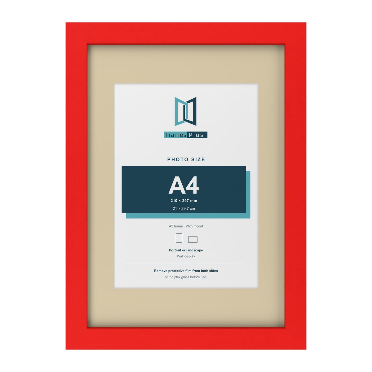 Red A3 picture frame with an ivory mount for an A4 photo