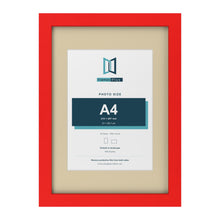 Red A3 picture frame with an ivory mount for an A4 photo