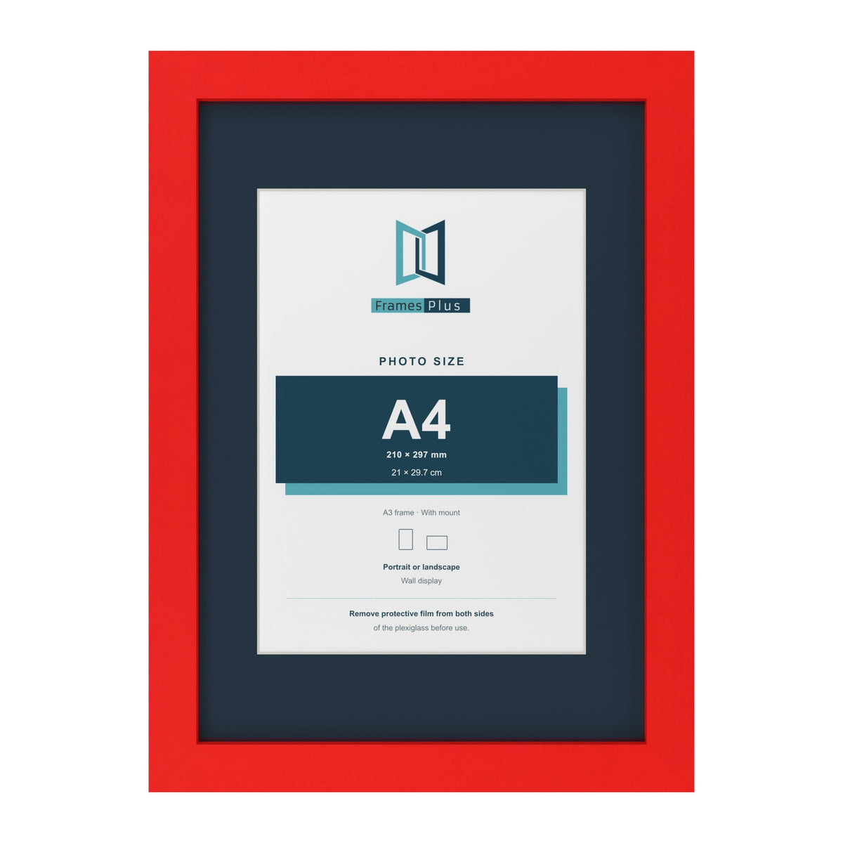 Red A3 picture frame with a Pacific Blue mount for an A4 photo