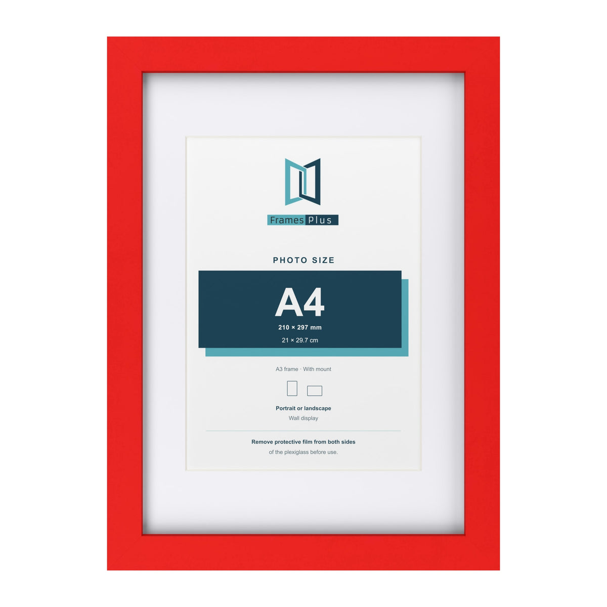 Red A3 picture frame with a white mount for an A4 photo