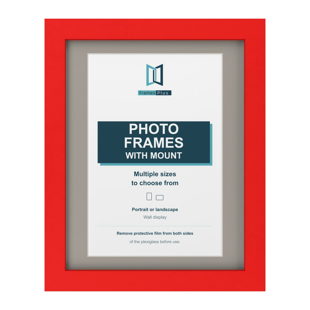 Red picture frame with a Dawn Grey mount