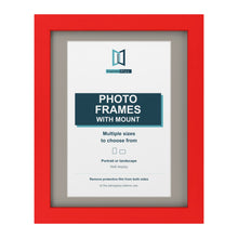 Red picture frame with a Dawn Grey mount