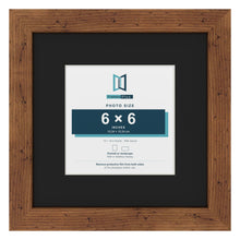 Rustic 10 x 10 inch picture frame with a black mount for a 6 x 6 inch photo