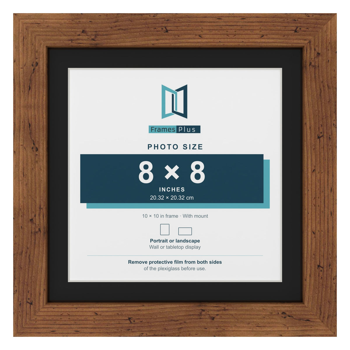 Rustic 10 x 10 inch picture frame with a black mount for an 8 x 8 inch photo