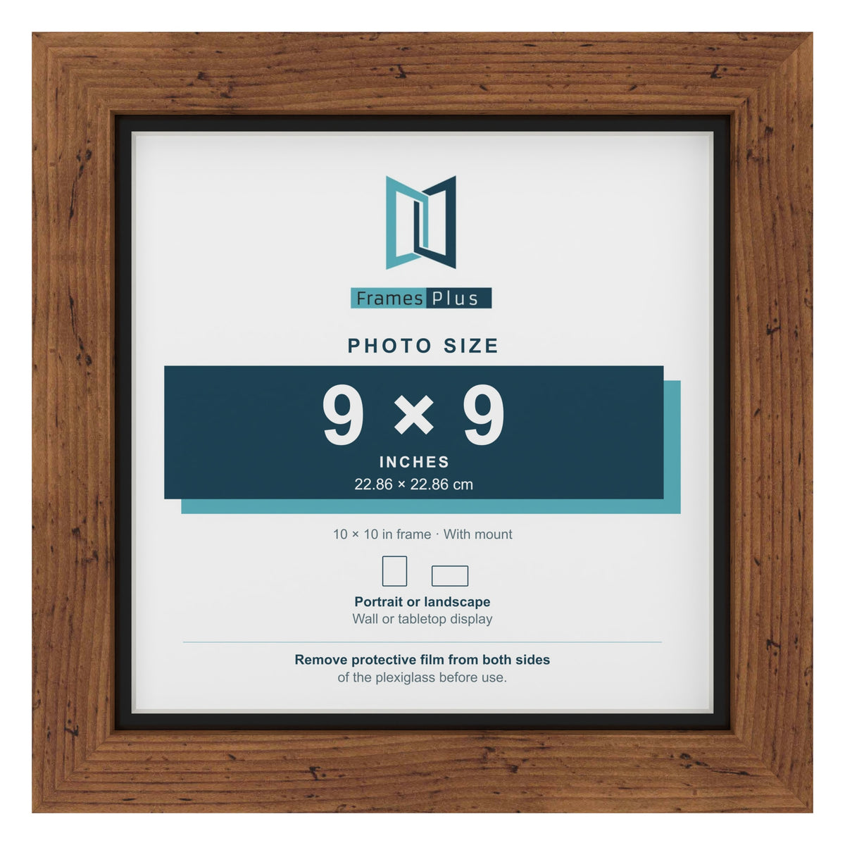 Rustic 10 x 10 inch picture frame with a black mount for a 9 x 9 inch photo