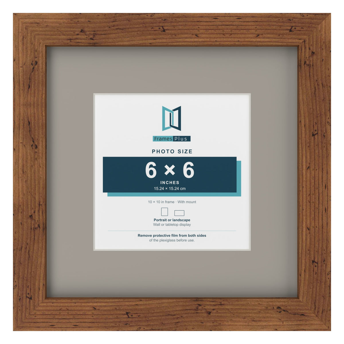 Rustic 10 x 10 inch picture frame with a Dawn Grey mount for a 6 x 6 inch photo