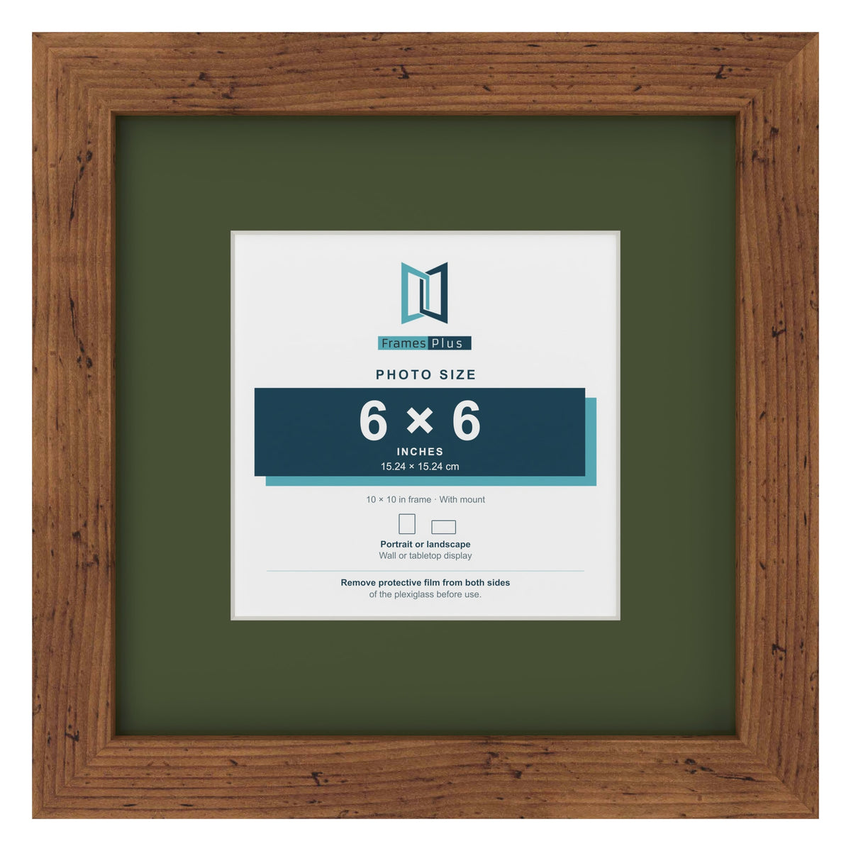 Rustic 10 x 10 inch picture frame with a green mount for a 6 x 6 inch photo