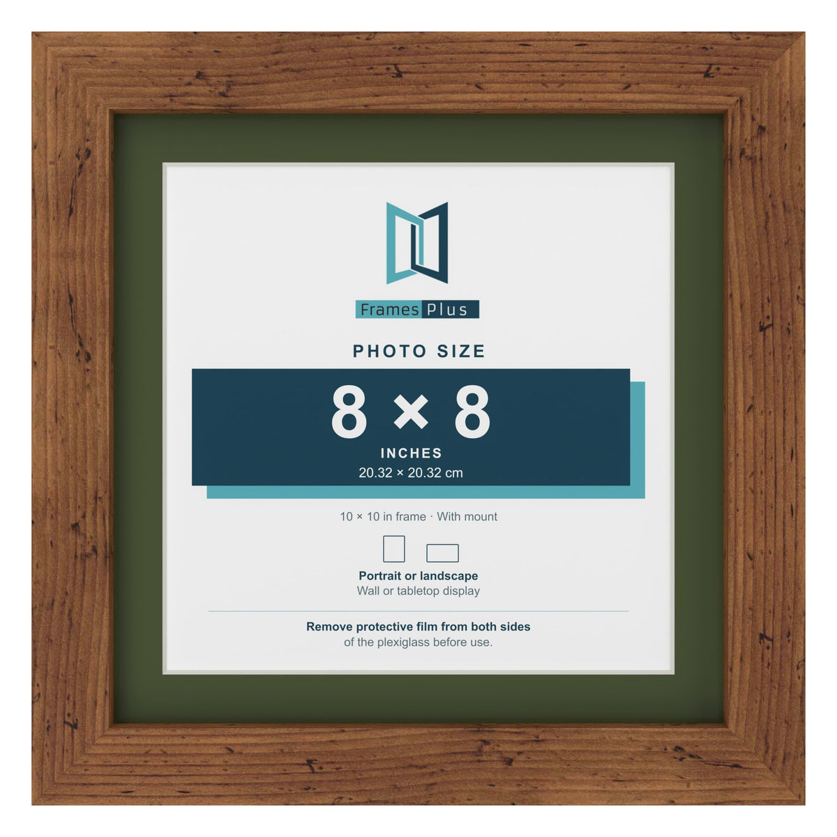 Rustic 10 x 10 inch picture frame with a green mount for an 8 x 8 inch photo