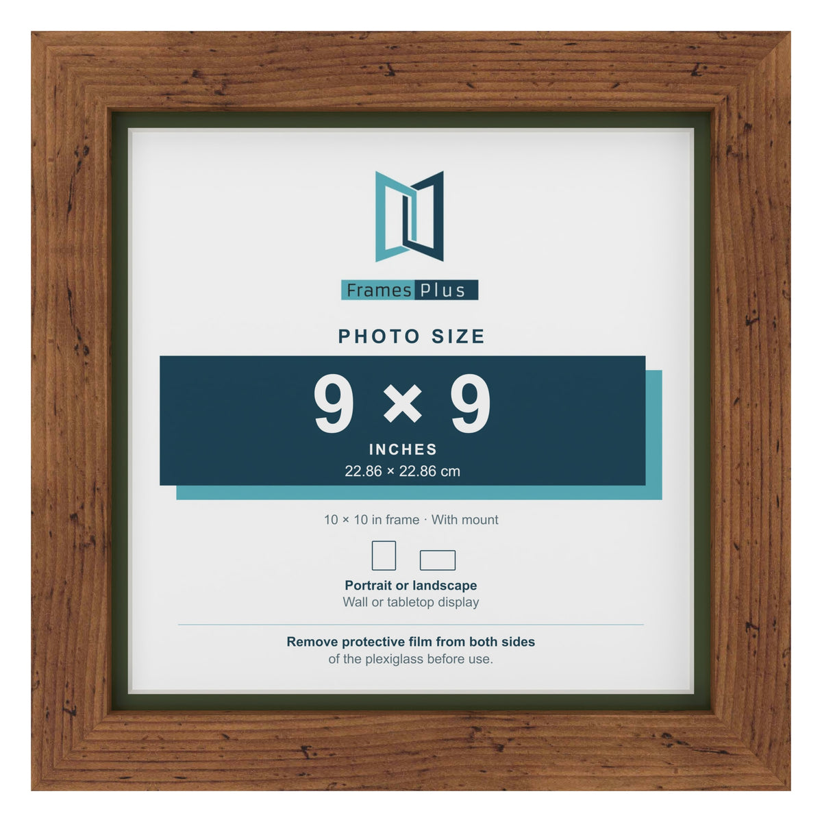 Rustic 10 x 10 inch picture frame with a green mount for a 9 x 9 inch photo