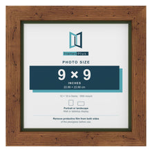 Rustic 10 x 10 inch picture frame with a green mount for a 9 x 9 inch photo